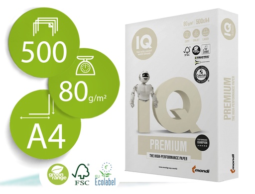 [9075311] IQ - PAPEL IQ PREMIUM A4 - 80g - Paquete 500h (Ref.IP8030)