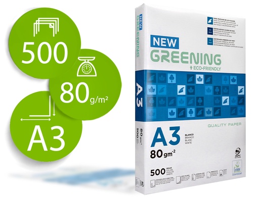 [1163729] GREENING - PAPEL FOTOCOPIADORA LIDERPAPEL DIN A3 80 GRAMOS PAQUETE DE 500 HOJAS (Ref.FT04)