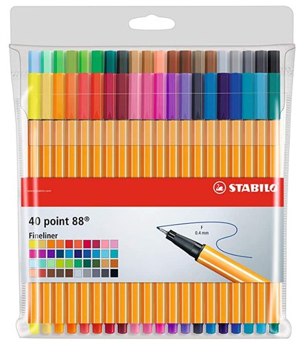 [1956125] STABILO - Estuche 40 rotuladores Point 88 colores surtidos (Ref.8840-1)