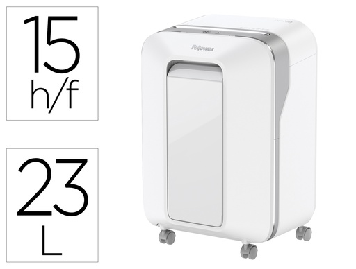 [9155475] FELLOWES - Destructora de documentos lx201 capacidad de 12 h seguridad p5 clips grapas y tarjetas 23l blanca (Ref. 5050101)
