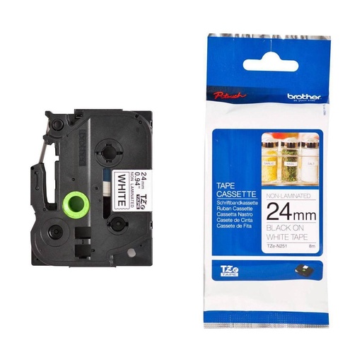 [9935833] BROTHER - CINTA NO LAMINADA NEGRO SOBRE BLANCO 24MMX8M (Ref.TZE-N251)