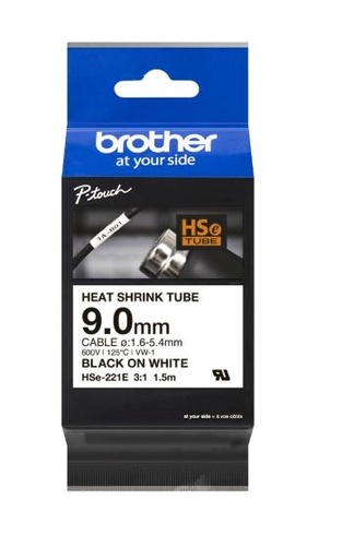 [9930941] BROTHER - CINTA TUBO TERMORRETRACTIL NEGRO SOBRE BLANCO DE 8,8MMX1,5M (Ref.HSE221)