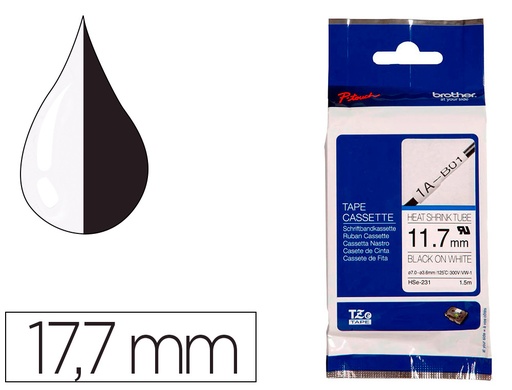 [9162492] BROTHER - Cinta hse 231 termoretractible 11,7 mm negro/blanco (Ref. HSE231)