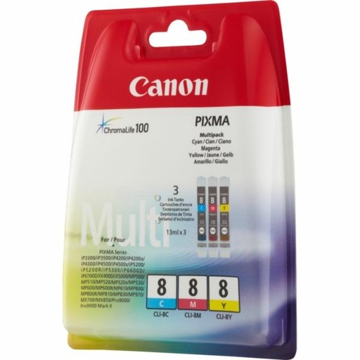[9926174] CANON - TINTA MULTIPACK C / M / Y BJ-W8500 (PACK 3) - CLI8 (Ref.0621B029)