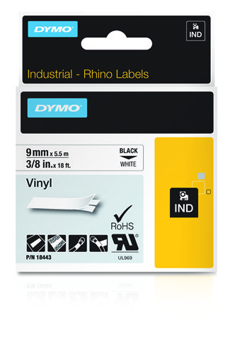 [9932940] DYMO - CINTA de ROTULAR RHINO ID1 VINILO 5,5m 9mm NEGRO sobre BLANCO () (Ref.18443)