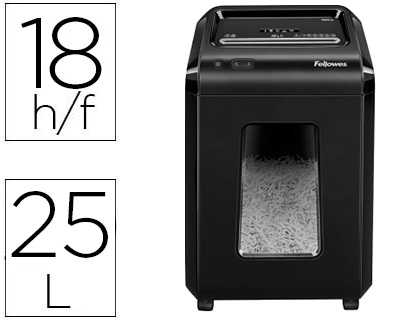 [9155714] FELLOWES - Destructora de documentos 92cs capacidad 18 hojas seguridad p4 papelera 25 l destruye grapas clips cd (Ref. 1719301)