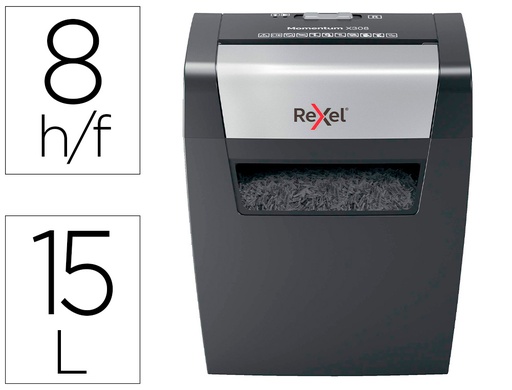 [9159865] REXEL - Destructora de documentos momentum x308 capacidad de corte 8 hojas destruye grapas y clips 15 litros (Ref. 2104570EU)