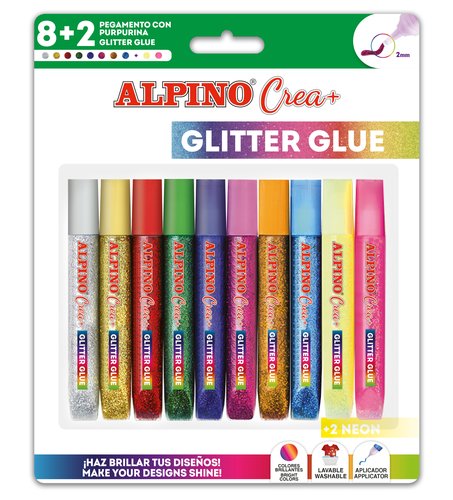 [9935343] ALPINO - GLITTER PEGAMENTO CON PURPURINA BLISTER COLORES SURTIDOS BLISTER DE 8 CLASSIC + 2 NEON (Ref.DE000030)