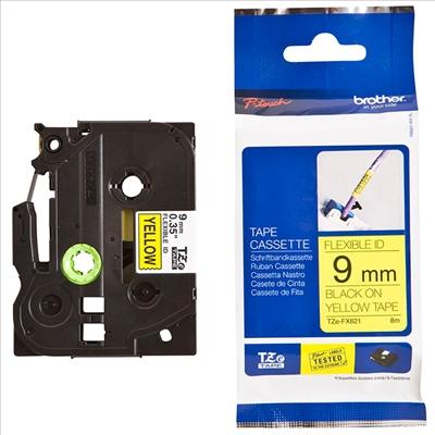 [9929739] BROTHER - CINTA ROTULADORA LAMINADA AMARILLO SOBRE NEGRO (FLEXIBLES) DE 9 MM X 8 M. (Ref.TZEFX-621)