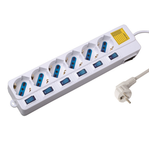 [9160330] DECOPATCH - Regleta ewent 6 tomas con interruptor y proteccion contra sobretension longitud de cable 1,5 m color blanco (Ref. EW3932)