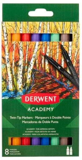 [9935085] DERWENT - ACADEMY ROTULADORES DOBLE PUNTA ( FINA Y PINCEL ) SURTIDOS CAJA DE 8UD (Ref.98206)