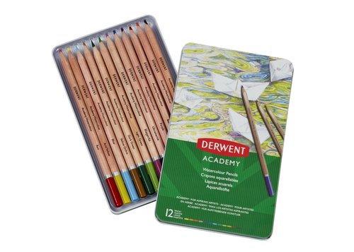 [9935083] DERWENT - ACADEMY WATERCOLOUR LÁPICES DE COLORES ACUARELABLES SURTIDOS EN CAJA METÁLICA DE 12UD (Ref.2301941)