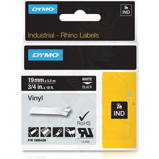 [9930043] DYMO - CINTA de ROTULAR RHINO ID1 VINILO 5,5m 19mm BLANCO sobre NEGRO () (Ref.1805436)