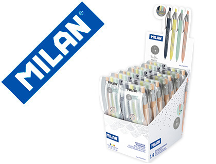 [9155373] MILAN - Boligrafo p1 silver retractil 1 mm estuche de 4 unidades colores surtidos expositor de 14 estuches (Ref. 176577914)