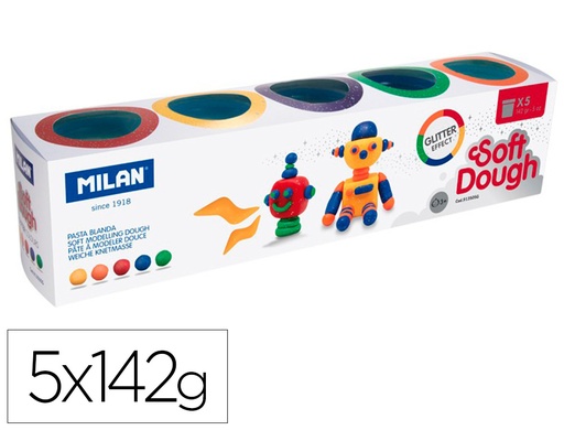 [9160415] MILAN - Pasta para modelar soft dough glitter caja de 5 botes colores surtidos 142 g (Ref. 913505G)