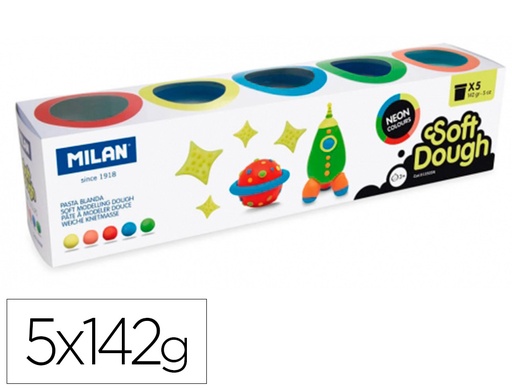 [9160414] MILAN - Pasta para modelar soft dough neon caja de 5 botes colores surtidos 142 g (Ref. 913505N)