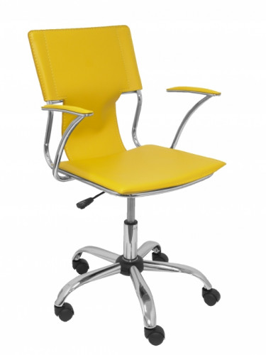 [9942116] PIQUERAS Y CRESPO - SILLA BOGARRA BRAZOS FIJOS MECANISMO BASICO GIRATORIA 360º ASIENTO Y RESPALDO TAPIZADOS SIMILPIEL AMARILLO (Ref.214AM)