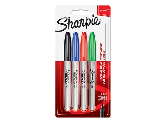 [9936329] SHARPIE - MARCADOR PERMANENTE FINE 0,9MM SURTIDOS (NEGRO,AZUL, ROJO, VERDE) PUNTA REDONDA BLISTER -4U- (Ref.1985858)