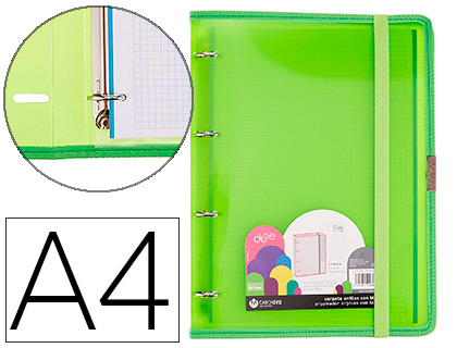 [9156499] CARCHIVO - Carpeta dune 4 anillas 20 mm polipropileno rigido din A4 con recambio 120 h con gomilla y ribete (Ref. 12377451)