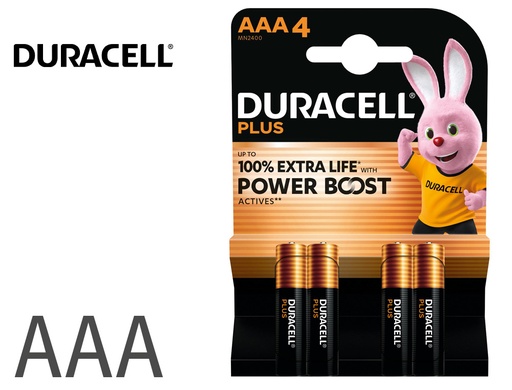 [9049963] DURACELL - Pilas Alcalinas Plus Power Pack 4 ud AAA LR03 Plus Power 75038387 (Ref.394018457)