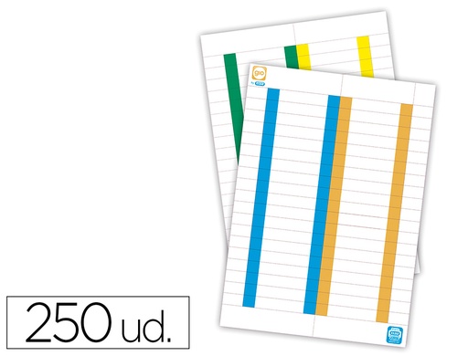 [9072520] ELBA - Paquete 10 hojas x 25 etiquetas cristal/kio 8,2x1,3 blancas borde color (Ref.400022782)