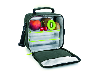 [9155925] IBILI - Bolsa porta alimentos lunch away green termica con asa incluye 2 recipientes con tapa hermetica y bandeja (Ref. 753450)