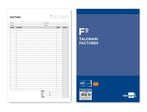 [2096322] LIDERPAPEL - TALONARIO FACTURAS FOLIO ORIGINAL Y COPIA T223 CON I.V.A. TEXTO EN CATALAN (Ref.T223-CAT)