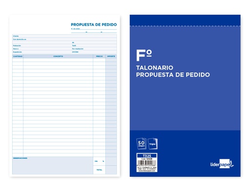 [2012428] LIDERPAPEL - TALONARIO PEDIDOS FOLIO ORIGINAL Y 2 COPIAS (Ref.T325)