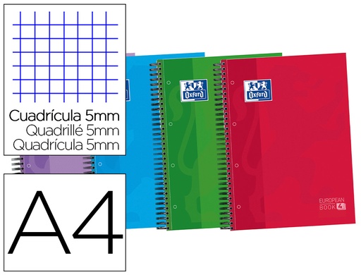 [9074044] OXFORD - BLOC ESPIRAL TAPA EXTRADURA OPTIK PAPER MICROPERDIN A4 120 H 50% HOJAS GRATIS CUADROS 5 MM CON 3 SEPARADORES (Ref.400027275)