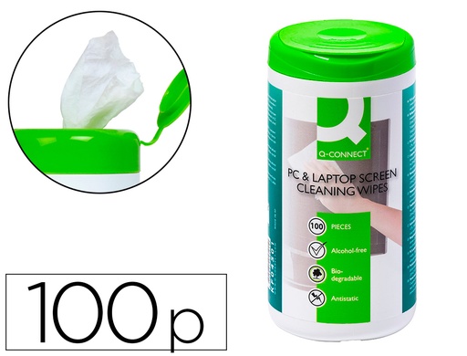 [2026450] Q-CONNECT - TOALLITAS LIMPIADORA DE PANTALLAS Y TECLADOS EN BOTE DE 100 UNIDADES (Ref.KF04501)