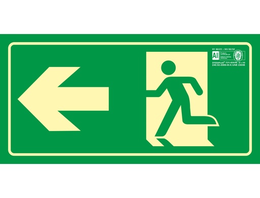 [2076049] SYSSA - PICTOGRAMA SEÑAL DE SALIDA EMERGENCIA FLECHA IZQUIERDA EN PVC FOTOLUMINISCENTE 320X160 MM (Ref.9016F)