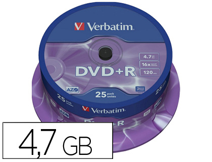 [2155625] VERBATIM - Dvd+R Advanced azo Bobina 25 16X 4.7GB (CANON L.P.I. 5,25€ Incluido) (Ref.43500)
