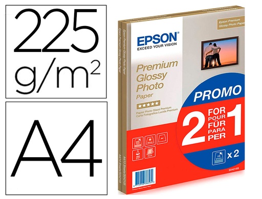 [9162732] EPSON - Papel fotografico premiun glossy photo satinado din A4 promo 2 x 15 hojas 225 gr (Ref. C13S042169)