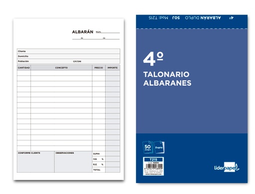 [2016890] LIDERPAPEL - TALONARIO ALBARAN CUARTO ORIGINAL Y COPIA (Ref.T215)