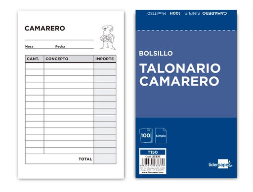 [2023337] LIDERPAPEL - TALONARIO CAMARERO BOLSILLO ORIGINAL (Ref.T150)