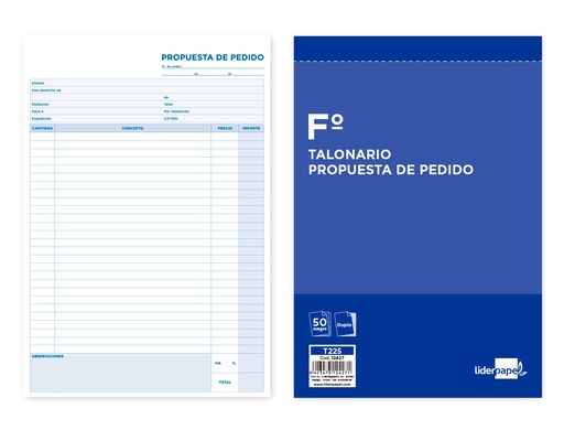 [2012427] LIDERPAPEL - TALONARIO PEDIDOS FOLIO ORIGINAL Y COPIA (Ref.T225)