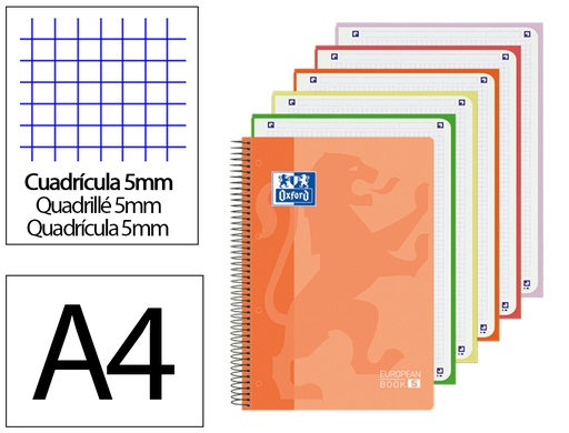 [2074042] OXFORD - BLOC ESPIRAL TAPA PLASTICO OPTIK PAPER MICROPERFORADO DIN A4 120 H 50% HOJAS GRATIS CUADROS 5 MM (Ref.100430278)