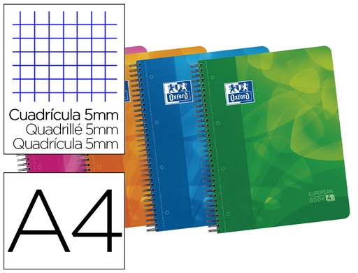 [9074045] OXFORD - Cuaderno polipropileno School 120h A4 Cuadricula 5x5 Surtido (Ref.400027277)