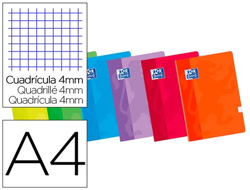 [9049372] OXFORD - Libreta grapada 48h A4 Cuadricula 4x4 Surtido (Ref.100101228)