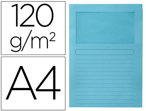 [2053226] Q-CONNECT - SUBCARPETA CARTULINA DIN A4 AZUL CON VENTANA TRANSPARENTE 120 GR (Ref.KF15246)