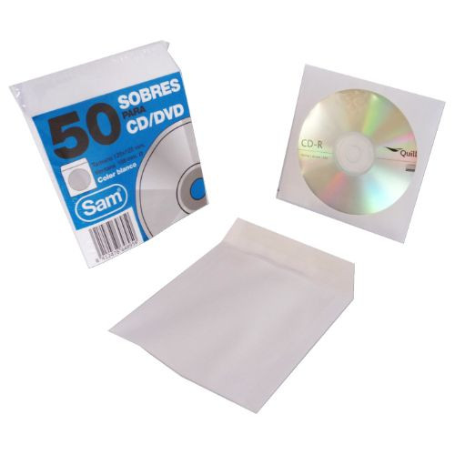 [9933394] SAM - SOBRES para CD/DVD 125x125 con VENTANA (ENGOM.AUTOADH.) PAQUETE de 50 (Ref.664897)