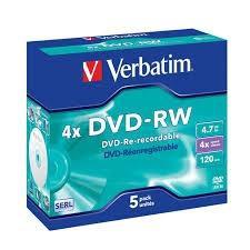 [1416965] VERBATIM - Dvd -RW Matt Silver Pack 5 ud 4.7GB 4X 120min (CANON L.P.I. 1,4€ Incluido) (Ref.43285)