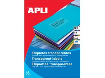 [2052781] APLI - ETIQUETA ADHESIVA TRANSLUCIDAS TAMAÑO 210X297 MM - FOTOCOPIADORA -LASER CAJA CON 20 ETIQUETAS (Ref.1225)