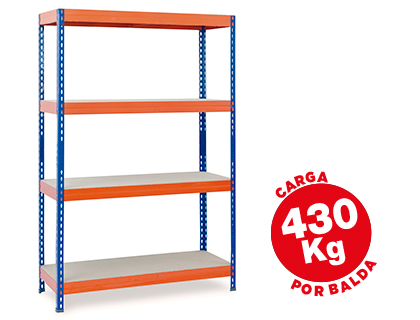 [2058567] AR STORAGE - ESTANTERIA METALICA 200X100X60CM 4 ESTANTES 430KG POR ESTANTE BANDEJAS DE MADERASIN TORNILLOS AZUL NARANJA (Ref.STABIL 100/60)