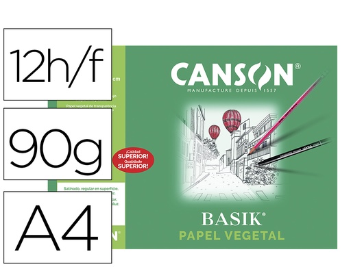[9027436] CANSON - Papel Vegetal 12 Hojas A4 90 Gr (Ref.200407621)