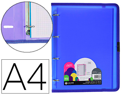 [9156498] CARCHIVO - Carpeta dune 4 anillas 20 mm polipropileno rigido din A4 con recambio 120 h gomilla y ribete color (Ref. 12377450)
