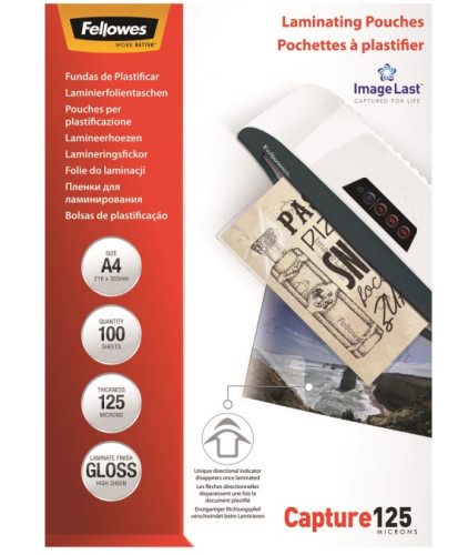 [1936621] FELLOWES - Pack 100 FUNDAS PLASTIFICAR 125 MIC. BRILLO A4 (216X303 MM) (Ref.5307407)