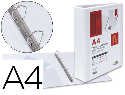 [2031325] LIDERPAPEL - CARPETA CANGURO 4 ANILLAS MIXTAS 40MM A4 PLASTICO BLANCA (Ref.KG44)