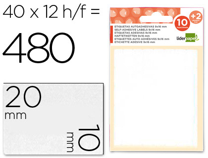 [2035486] LIDERPAPEL - ETIQUETAS SOBRE DE 10 H. + 2 H. OBSEQUIO 10X20 MM -35 UNIDADES POR HOJA (Ref.ET01)