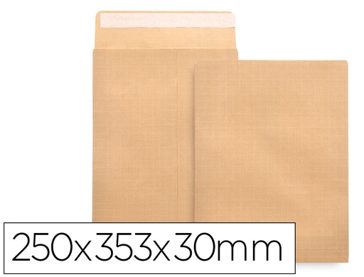 [9006207] LIDERPAPEL - SOBRE BOLSA FUELLE KRAFT 250X353 MM SOLAPA TIRA DE SILICONA PAPEL 120 GR CAJA DE 50 UNIDADES (Ref.SL42)